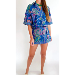 White Smoke Midnight Bloom Collared Top
