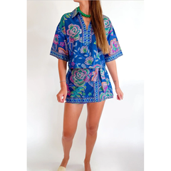 White Smoke Midnight Bloom Collared Top