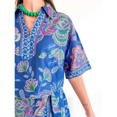 White Smoke Midnight Bloom Collared Top