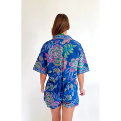 White Smoke Midnight Bloom Collared Top
