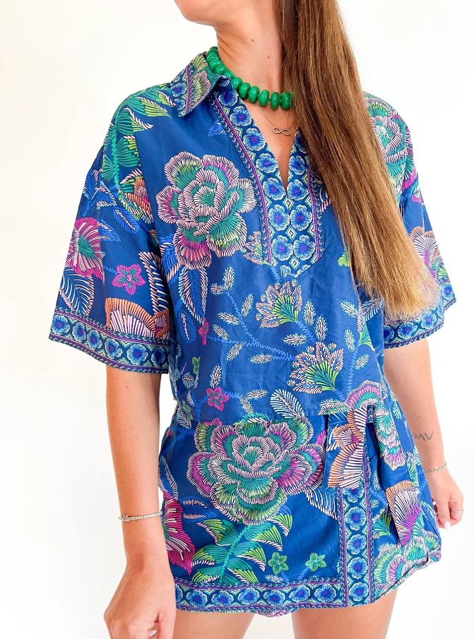 Midnight Bloom Collared Top