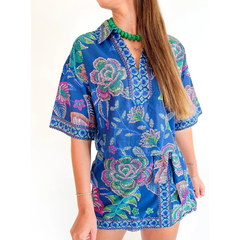 White Smoke Midnight Bloom Collared Top