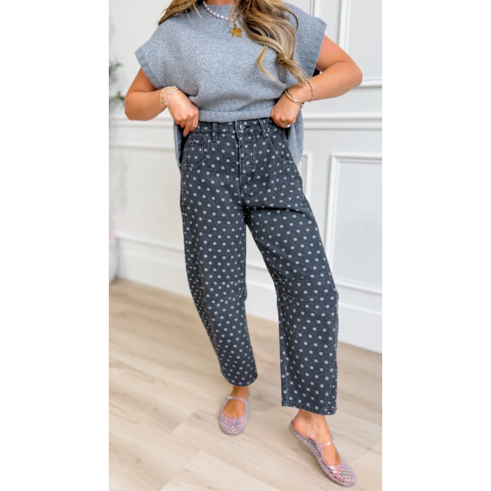 Carson Black Polka Dot Mineral Wash Denim Pant