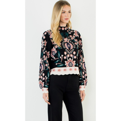 THML High Neck Long Sleeve Floral Sweater
