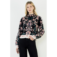 THML High Neck Long Sleeve Floral Sweater