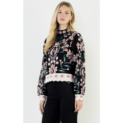THML High Neck Long Sleeve Floral Sweater
