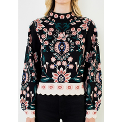 THML High Neck Long Sleeve Floral Sweater