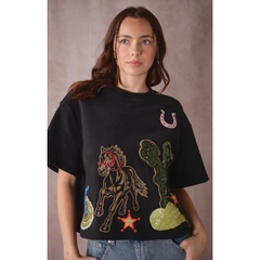 Western Patch Embroidered Knit Top