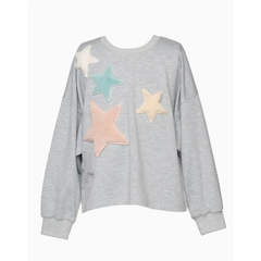 Hannah Banana Girls Sporty Faux Fur Pastel Stars Pullover Sweatshirt