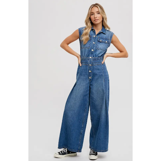 Dany Denim Romper Button Down Denim Jumpsuit/Romper