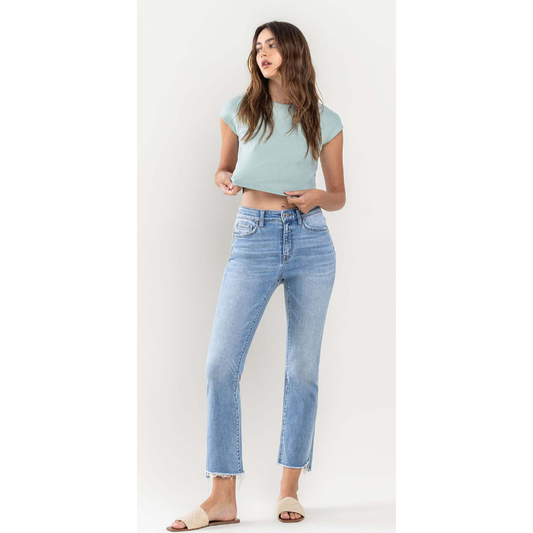 VERVET High Rise Raw Step Hem Crop Flare