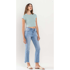 Lavender VERVET High Rise Raw Step Hem Crop Flare