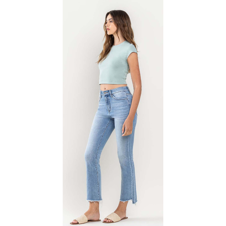 VERVET High Rise Raw Step Hem Crop Flare