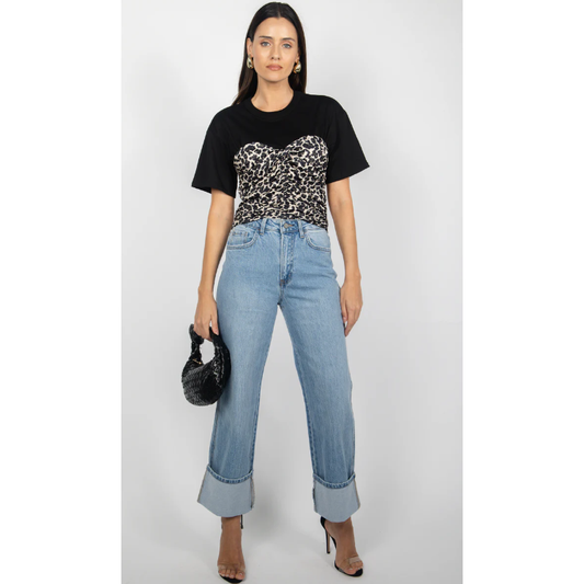 VERVET Super High Rise Cuff Baggy Wide Leg Jeans