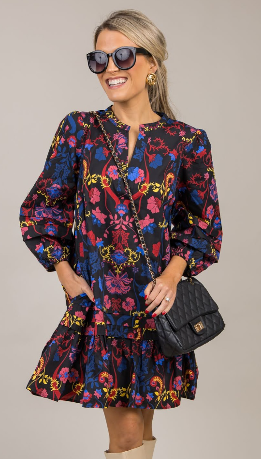 Palmero Midnight  Floral Ruffle Shift Dress