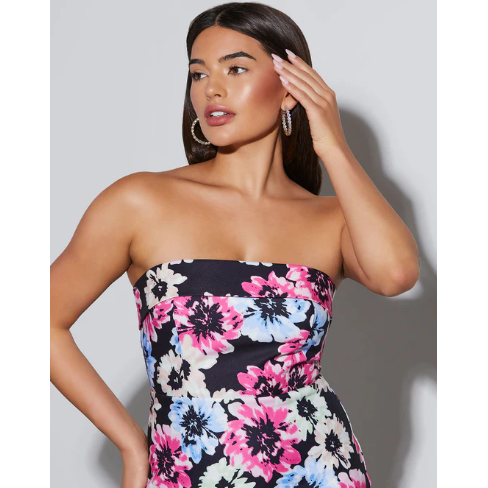 Thalia Strapless Floral Midi Dress