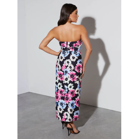 Thalia Strapless Floral Midi Dress