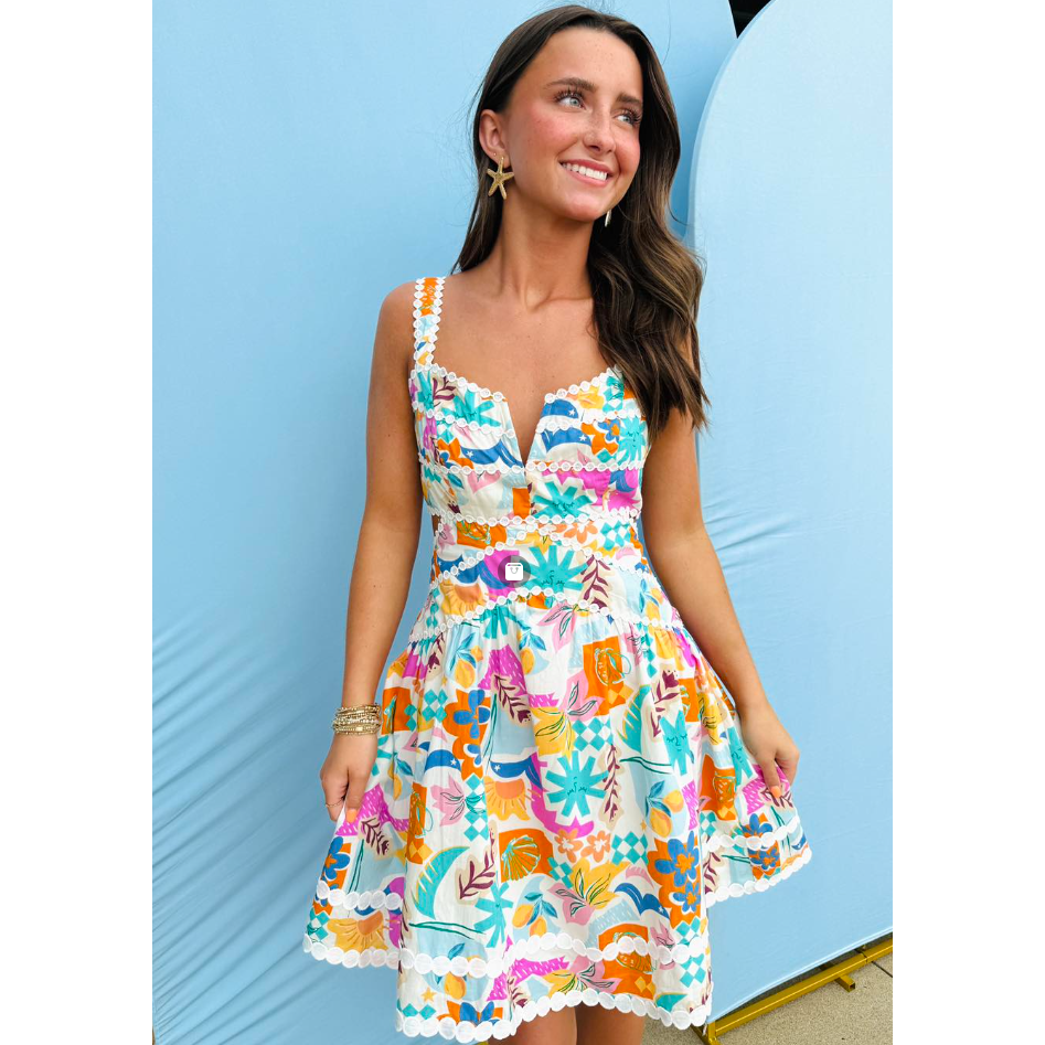 The Sunshine Lives Here Tropical Print Mini Dress