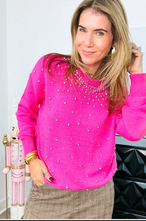 Fuchsia Rhinestone Sweater
