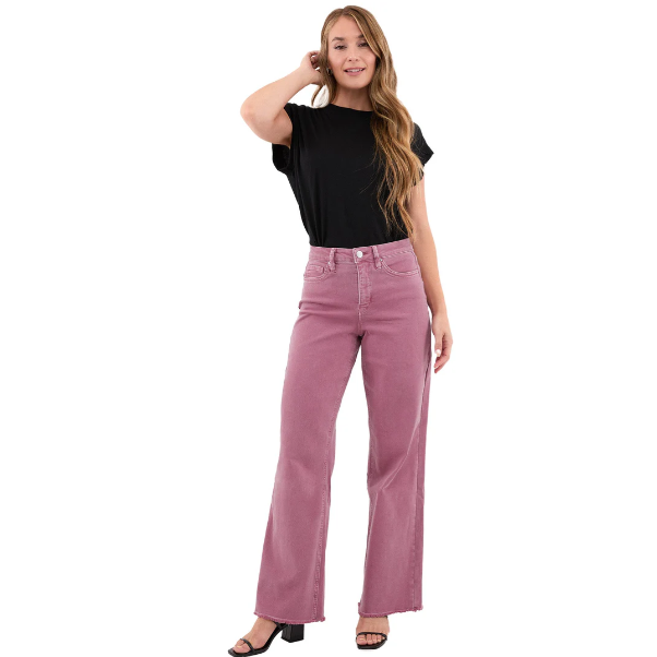 White Smoke RFM Chloe High Rise Frayed Wide Leg Denim