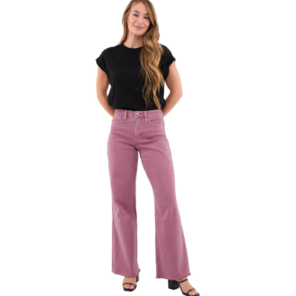 White Smoke RFM Chloe High Rise Frayed Wide Leg Denim