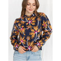 Lavender Floral Mock Neck Sweater