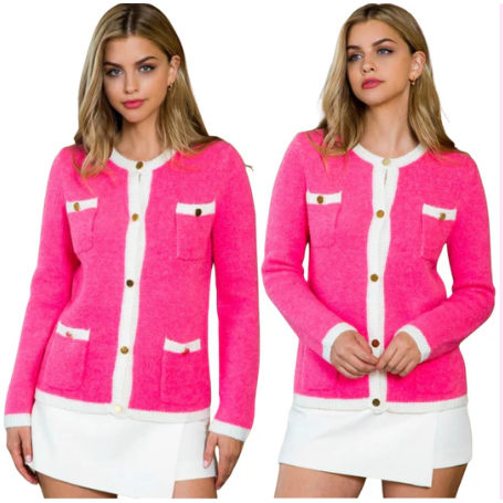 White Smoke Pink & Ivory Wool Lissy Cardigan