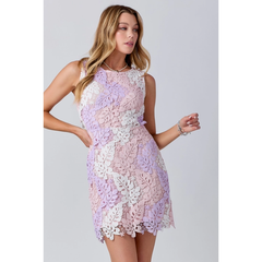 Light Gray Blossom Lace Floral Sheath Mini Dress