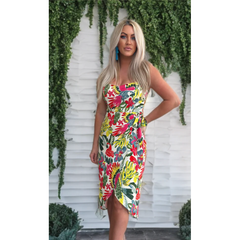 Gray Wissa Tropical Beli Wrap Midi Dress