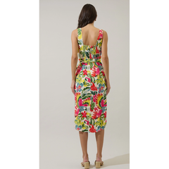 Gray Wissa Tropical Beli Wrap Midi Dress