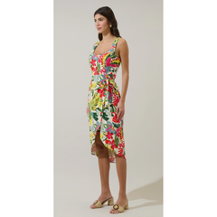 Gray Wissa Tropical Beli Wrap Midi Dress