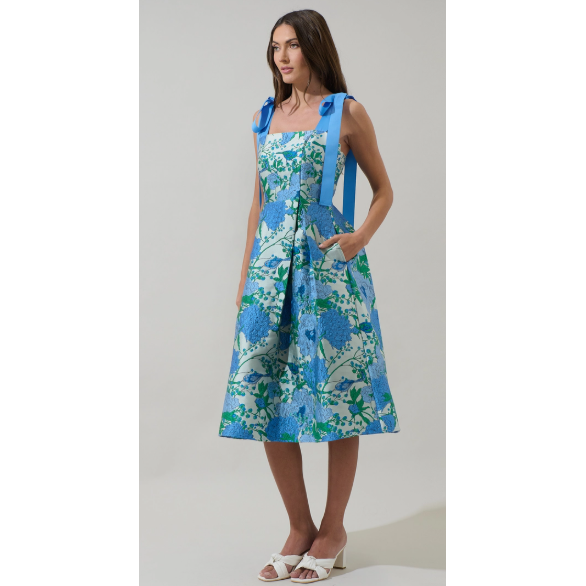 Gray Willa Floral Dina Pleated Midi Dress