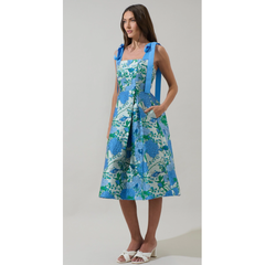 Gray Willa Floral Dina Pleated Midi Dress