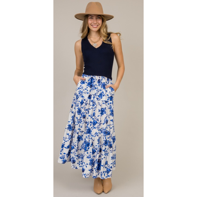 Floral Knit-Bodice Maxi Dress