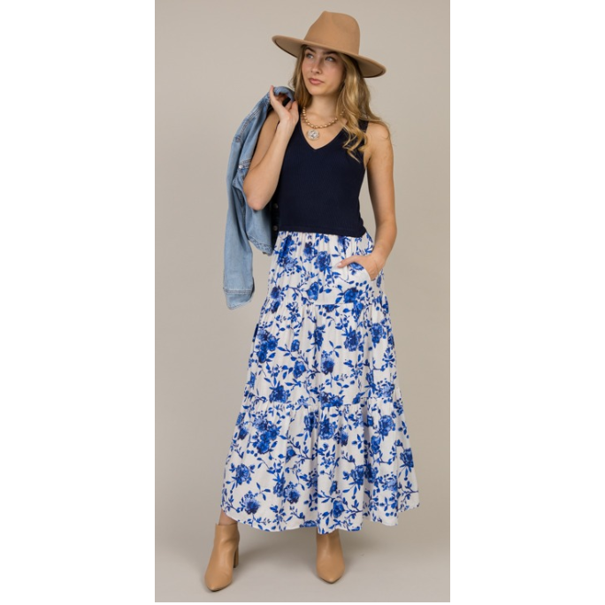 Floral Knit-Bodice Maxi Dress