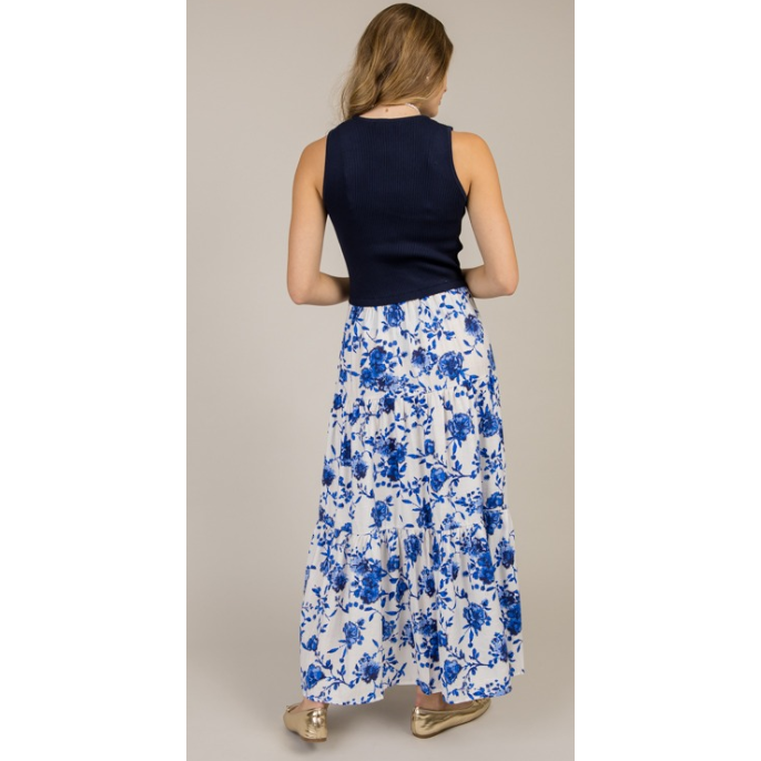 Floral Knit-Bodice Maxi Dress