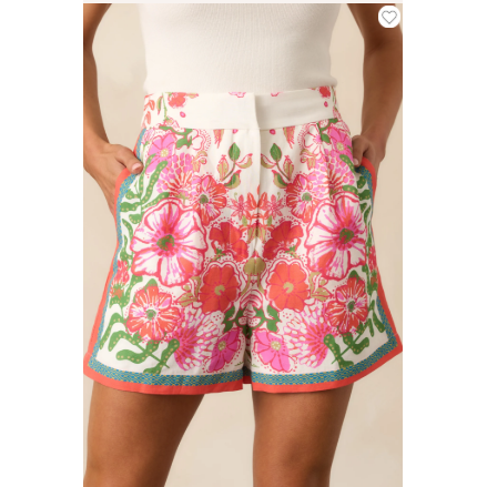 Floral Border Print Tailored Shorts