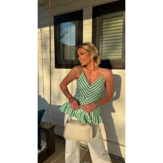 Striped Sleeveless Peplum Top with Chevron Bodice
