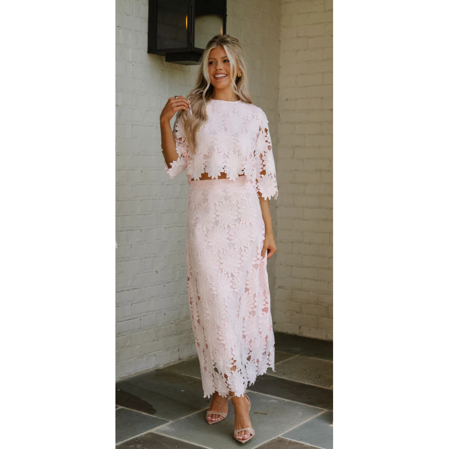 Ally Lace Maxi Skirt Set- Baby Pink