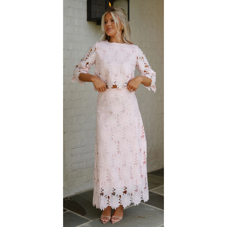 Ally Lace Maxi Skirt Set- Baby Pink