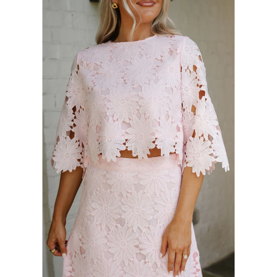Ally Lace Maxi Skirt Set- Baby Pink