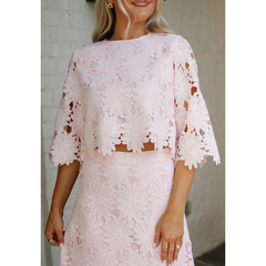 Light Gray Ally Lace Maxi Skirt Set- Baby Pink