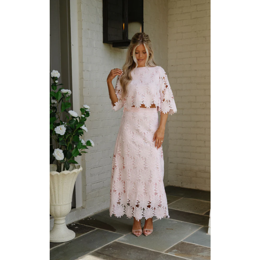 Ally Lace Maxi Skirt Set- Baby Pink