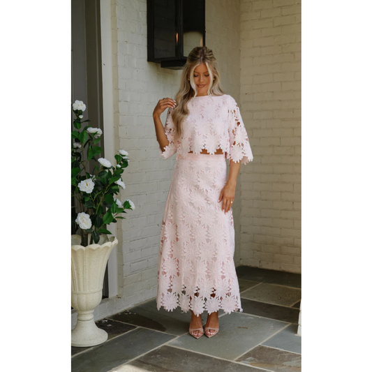 Ally Lace Maxi Skirt Set- Baby Pink