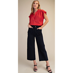 Gray Colette Wide-Leg Scallop Pocket Pants