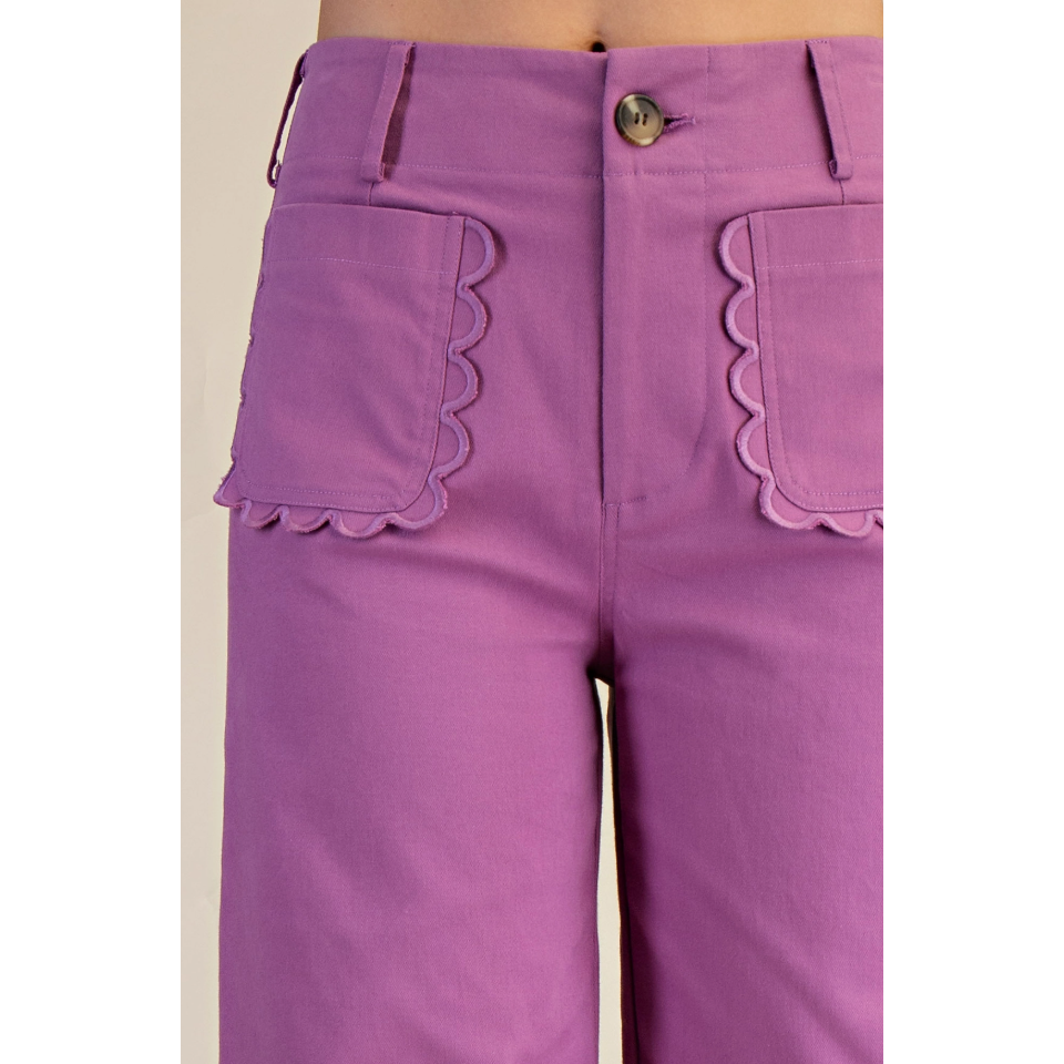 Colette Wide-Leg Scallop Pocket Pants