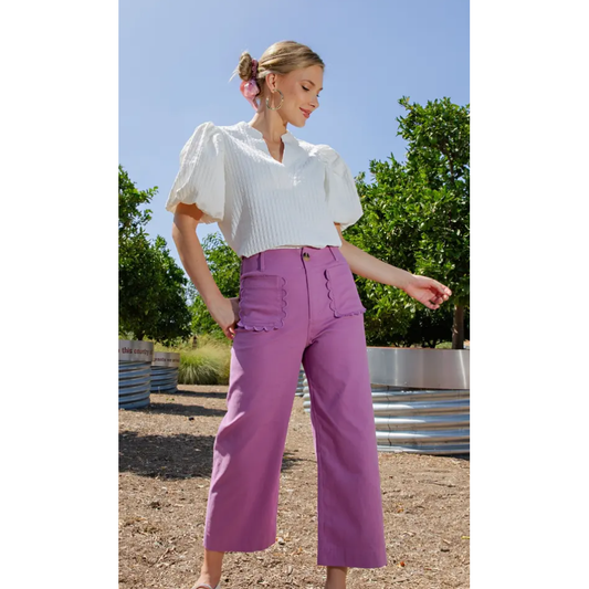 Colette Wide-Leg Scallop Pocket Pants