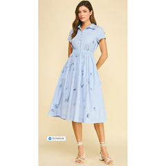 Bisque Sandy Floral Embroidered Stripe Midi Dress