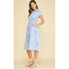 Wheat Sandy Floral Embroidered Stripe Midi Dress