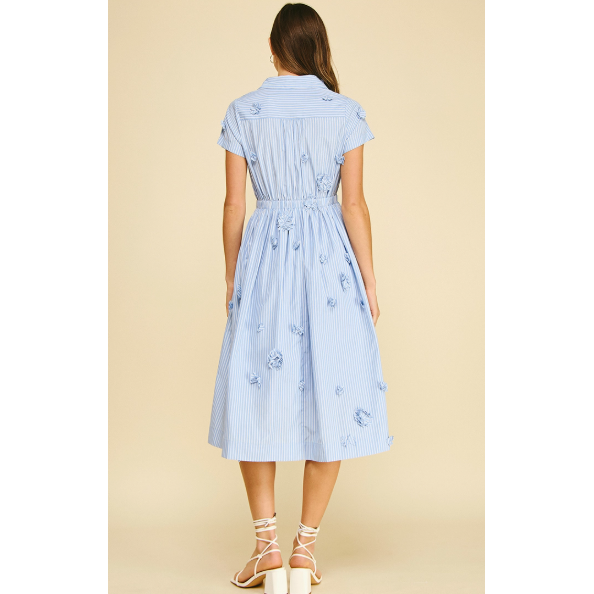 Wheat Sandy Floral Embroidered Stripe Midi Dress